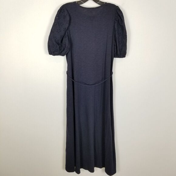 Boden Women Broderie Mix Jersey Midi Dress iSz 10 R  Navy Blue Balloon Sleeve - Picture 4 of 8